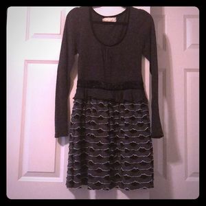Areve gray long sleeve ruffle tiered dress